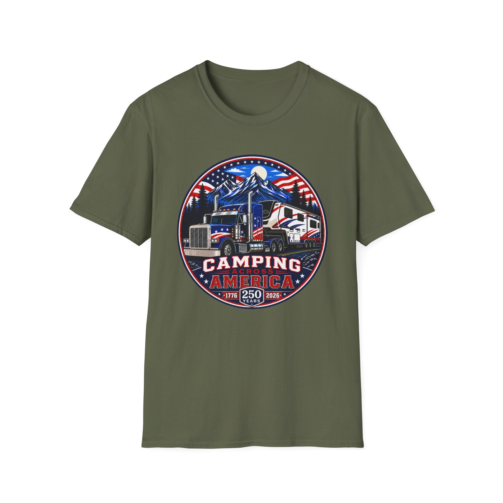 Camping Across America T‑Shirt — Patriotic RV & Semi Truck Graphic T-Shirt
