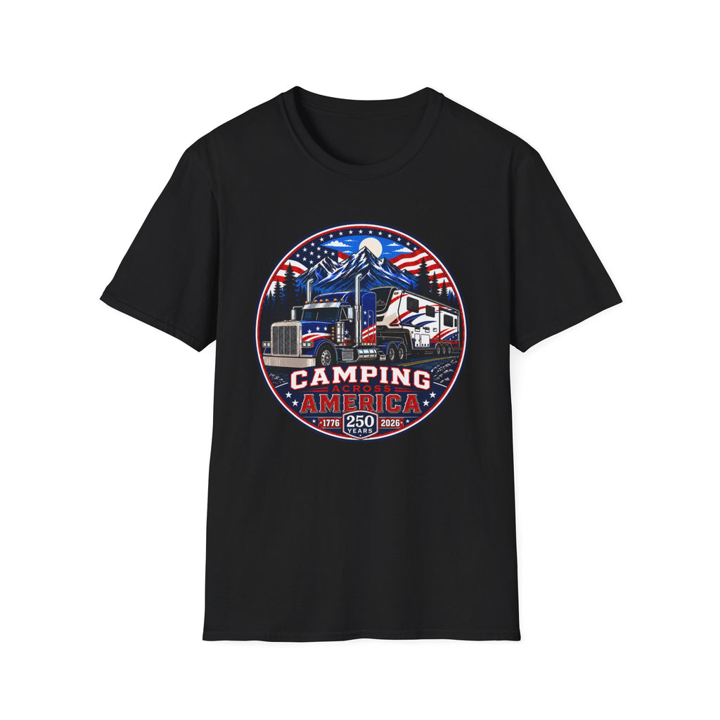 Camping Across America T‑Shirt — Patriotic RV & Semi Truck Graphic T-Shirt