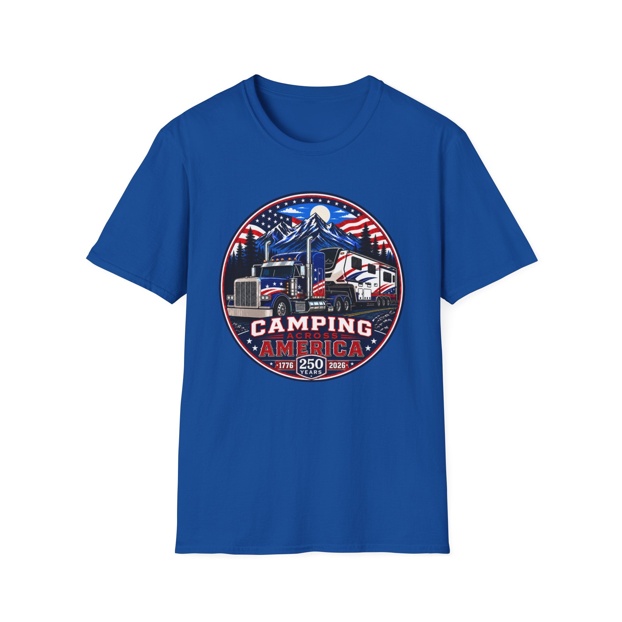 Camping Across America T‑Shirt — Patriotic RV & Semi Truck Graphic T-Shirt