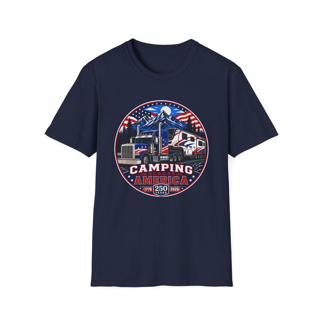 Camping Across America T‑Shirt — Patriotic RV & Semi Truck Graphic T-Shirt