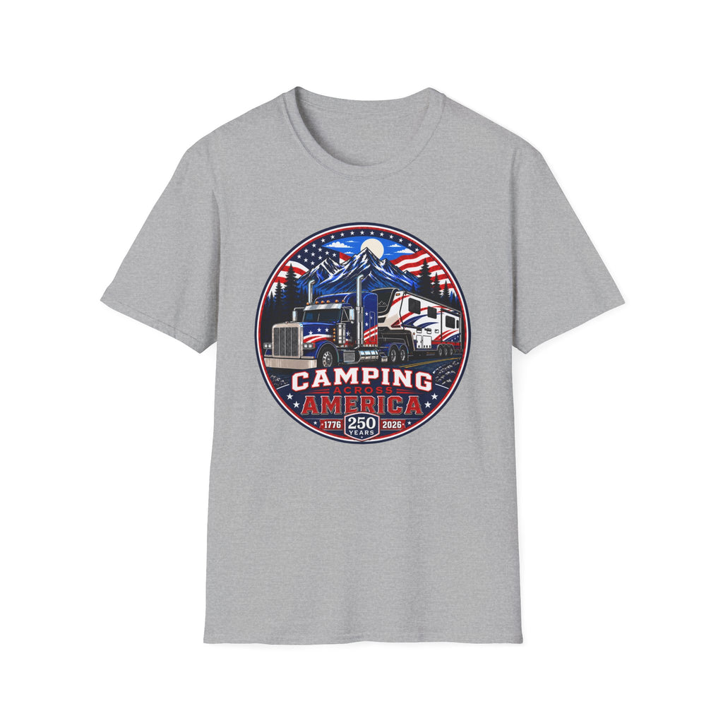 Camping Across America T‑Shirt — Patriotic RV & Semi Truck Graphic T-Shirt