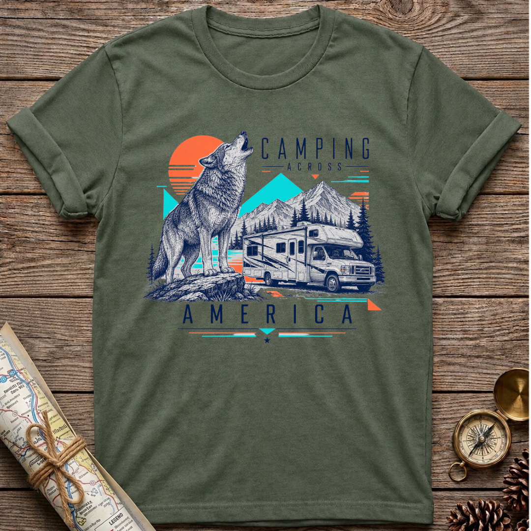 Camping Across America  With A Wolf T-Shirt