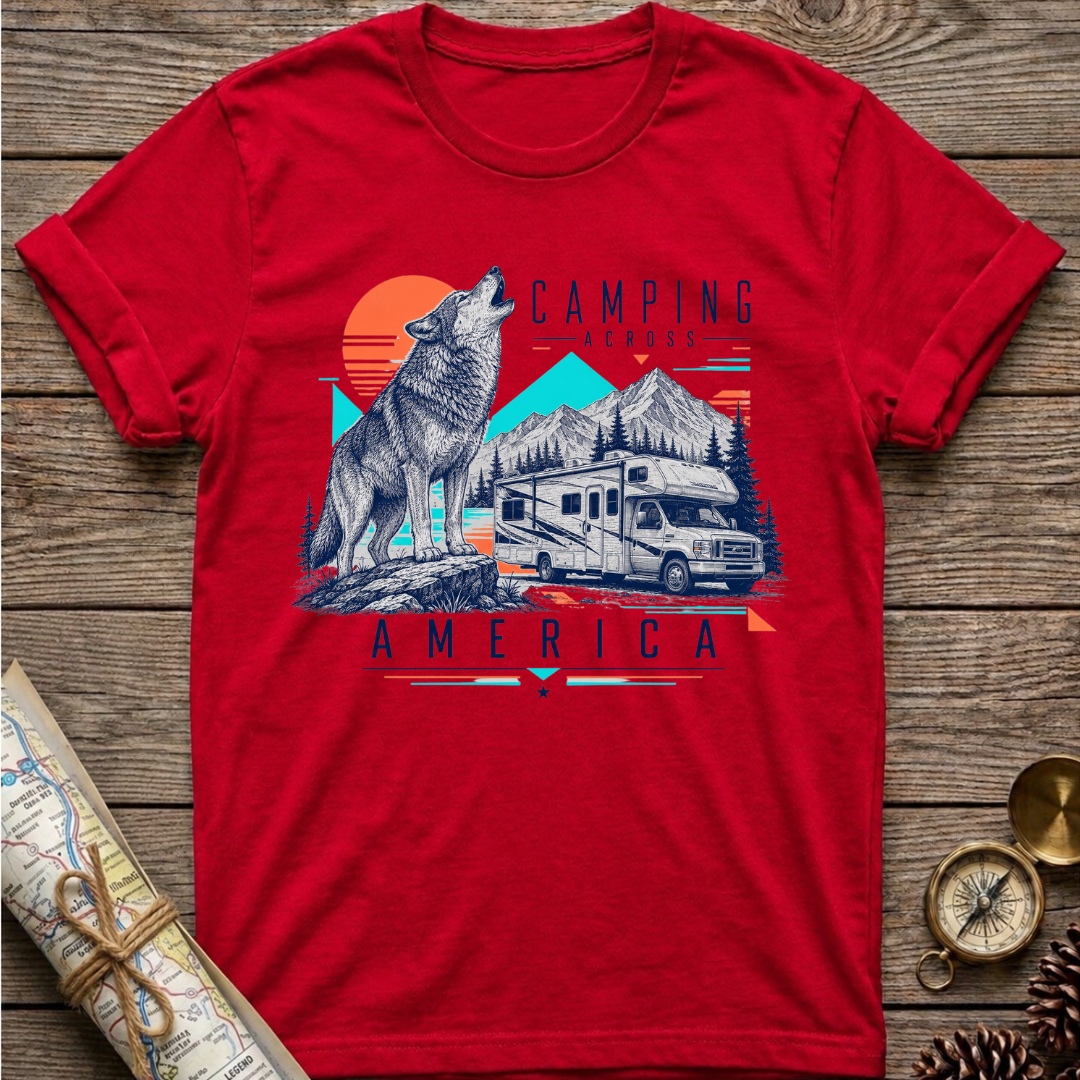 Camping Across America  With A Wolf T-Shirt