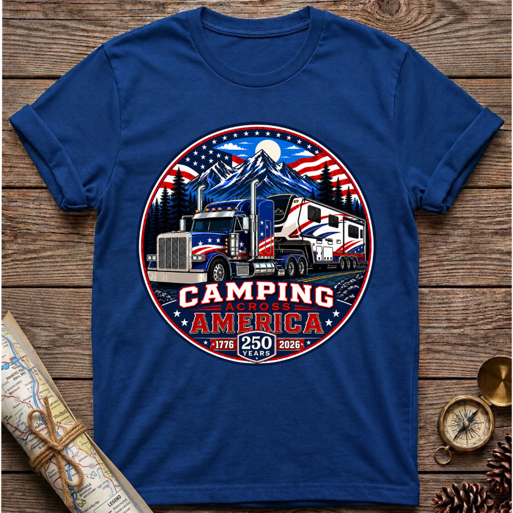 Camping Across America T‑Shirt — Patriotic RV & Semi Truck Graphic T-Shirt