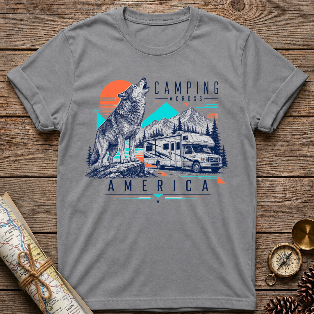 Camping Across America  With A Wolf T-Shirt