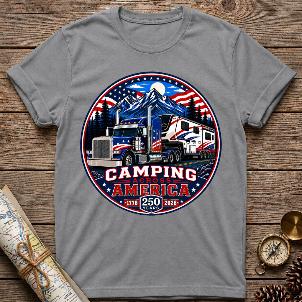 Camping Across America T‑Shirt — Patriotic RV & Semi Truck Graphic T-Shirt