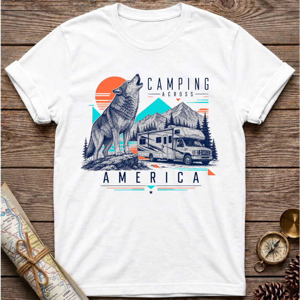 Camping Across America  With A Wolf T-Shirt