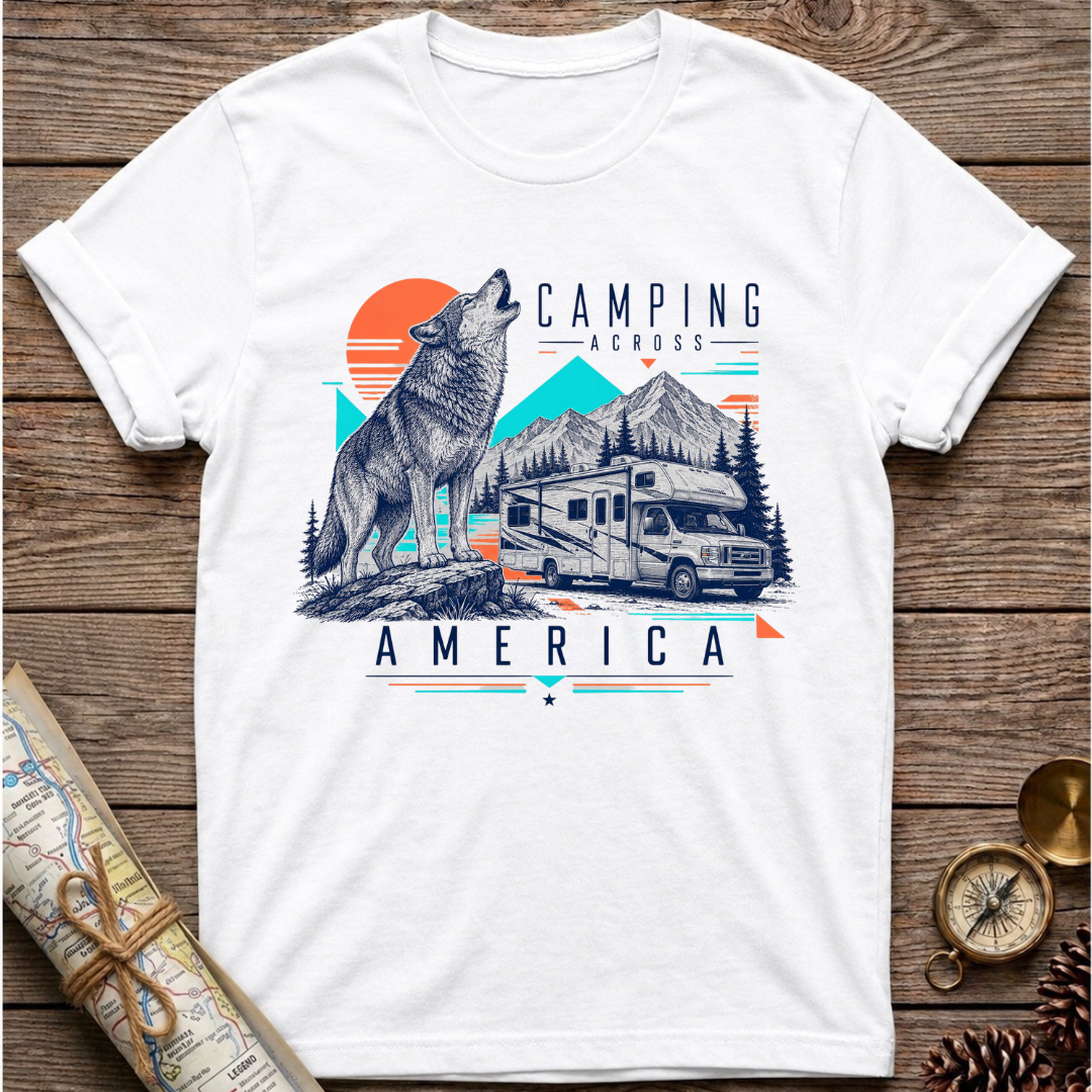 Camping Across America  With A Wolf T-Shirt